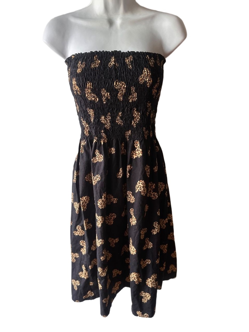 Disneyland Resort Mickey Mouse Leopard Print Smocked Strapless Midi Dress Size S